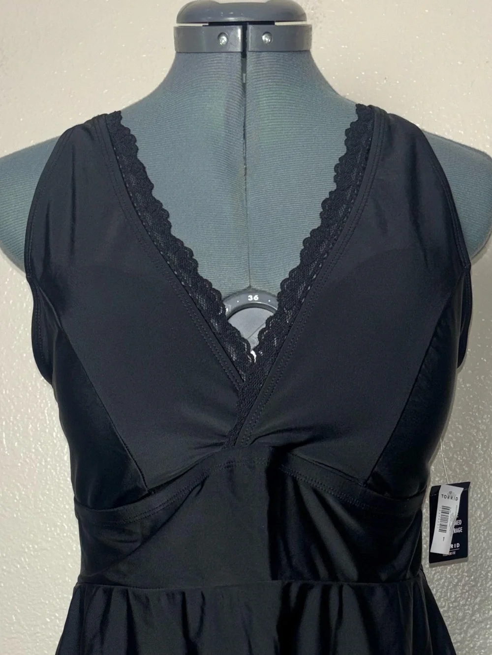 NWT TORRID Wireless Black Swim Dress with Brief woman's size 1X Deep v- neckline - Picture 14 of 16